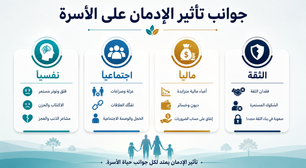 إنفوجرافيك جوانب تأثير الإدمان على الأسرة 