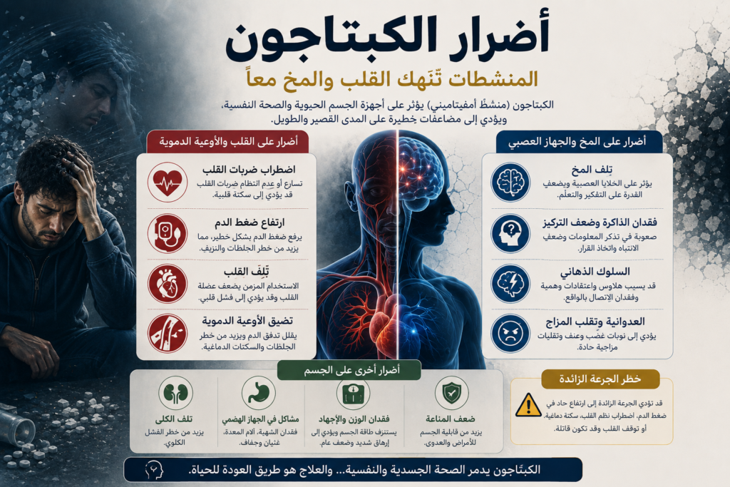 إنفوجرافيك أضرار إدمان الكبتاجون على القلب والمخ