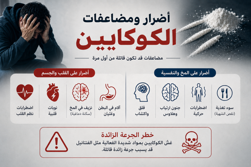 إنفوجرافيك مضاعفات إدمان الكوكايين على القلب والمخ